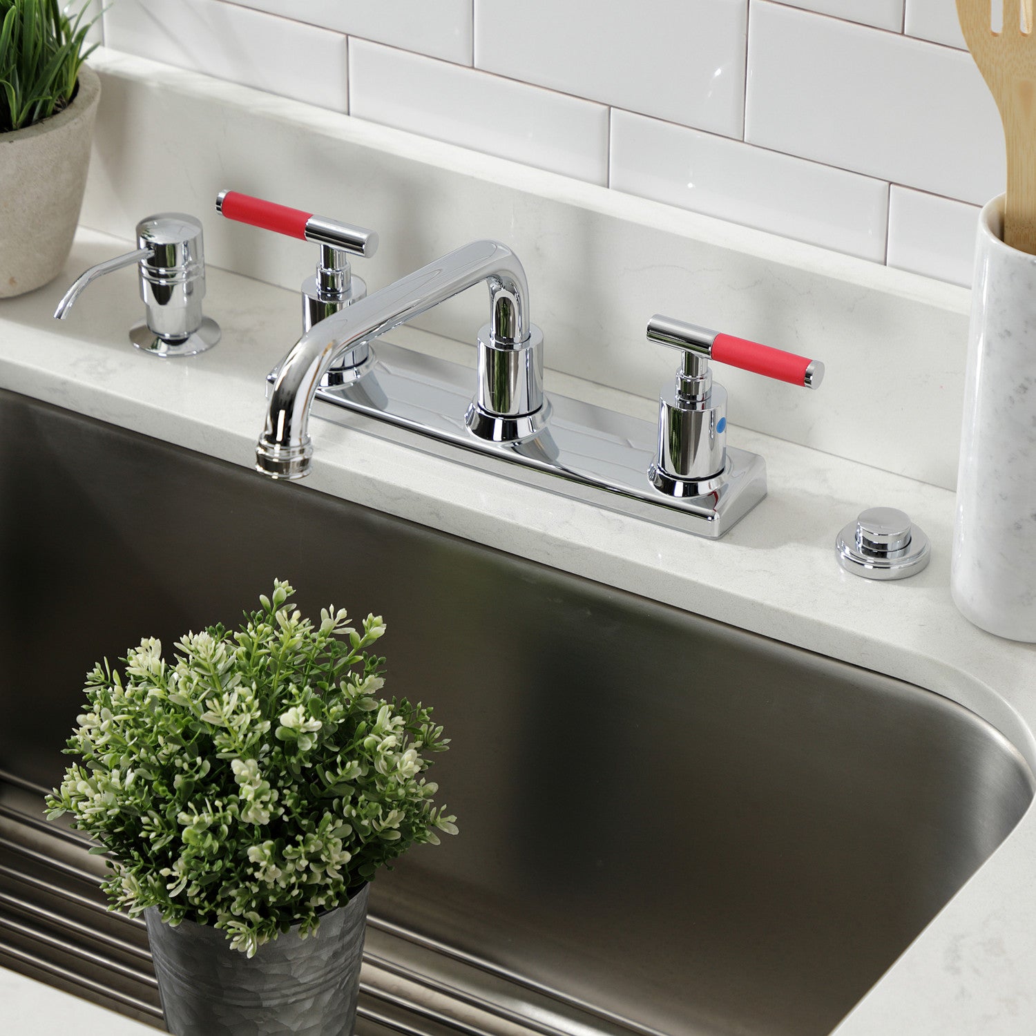 Kingston Sona FB2131CKL - Kaiser Two-Handle 2-Hole 8" Centerset Kitchen Faucet, Polished Chrome — thumbnail 2